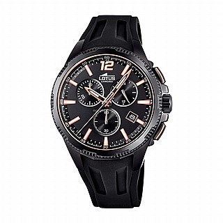 ���� �� LOTUS MENS BLACK LOTUS COLOR RUBBER WATCH BRACELET 18591/1