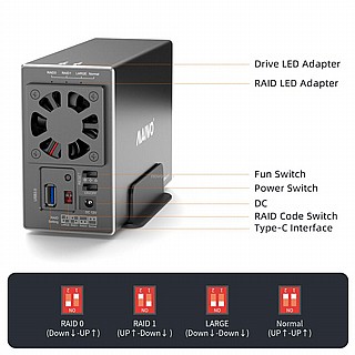 ���� ������ ���� ������ MAIWO 3.5 Dual bay USB3.2 GEN1 HDD Enclosure with Riad, K35272U3 