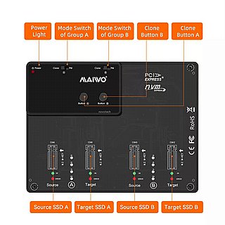 ����� ������ MAIWO M.2 NVME Duplicator 4 Bay K3015P2