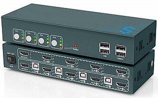 ��� DUAL HEAD KVM 4:1 2xHDMI 4K@60hz + USB2.0 + ��� + �����, ���� HOTKEY ���� KVM1704-1