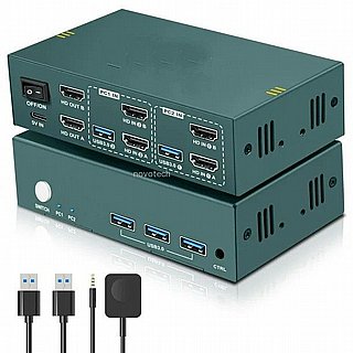 ��� DUAL HEAD KVM 2:1 2xHDMI 4K@60 + USB3.0 + ��� + ����� + ��� ������, ��� HOTKEY ���� KVM1702-1