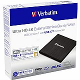 ���� ������ ��� ��� Verbatim Ultra HD 4K External Slimline Blu-ray Writer USB-C 43888