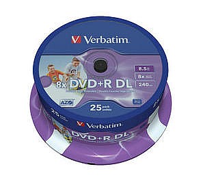 ������ ������ Verbatim DVD+R x8 Double Layer 8.5GB Printable Media 25-Pack