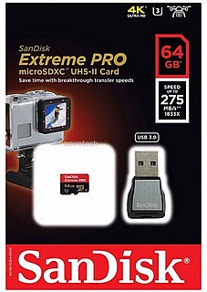 ����� ������ SanDisk Extreme Pro 1833x Micro SDXC UHS-II SDSQXPJ-064G - ��� 64GB �- ���� ������� USB 3.0