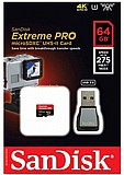 ����� ������ SanDisk Extreme Pro 1833x Micro SDXC UHS-II SDSQXPJ-064G - ��� 64GB �- ���� ������� USB 3.0
