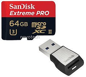 ����� ������ SanDisk Extreme Pro 1833x Micro SDXC UHS-II SDSQXPJ-064G - ��� 64GB �- ���� ������� USB 3.0